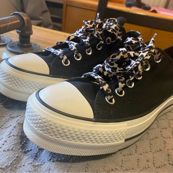 Black and Leopard Print Platform Converse - Picture 1 of 3